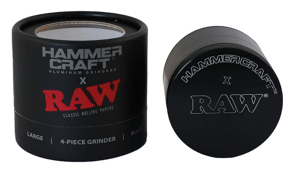 Hammercraft x RAW Grinder Black Aluminium 4-teilig Large Ø 60 mm - HAZE & KUSH - CBD Shop