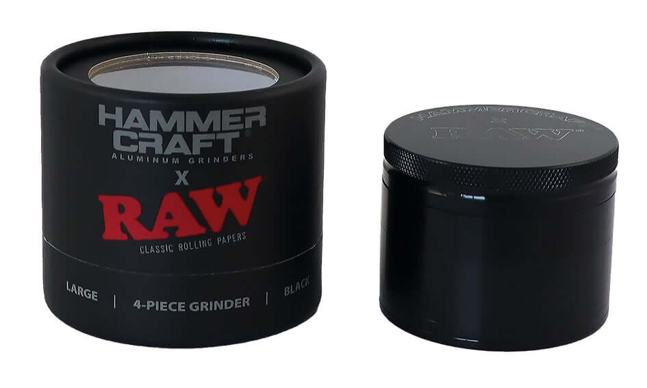 Hammercraft x RAW Grinder Black Aluminium 4-teilig Large Ø 60 mm - HAZE & KUSH - CBD Shop