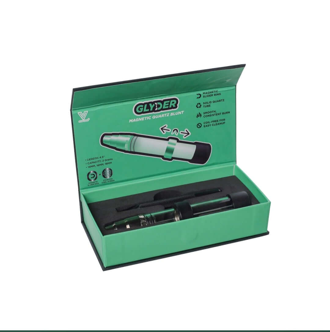 Glyder Magnetic Quartz Blunt in grüner Verpackung, die perfekte Wahl für premium CBD Produkte.