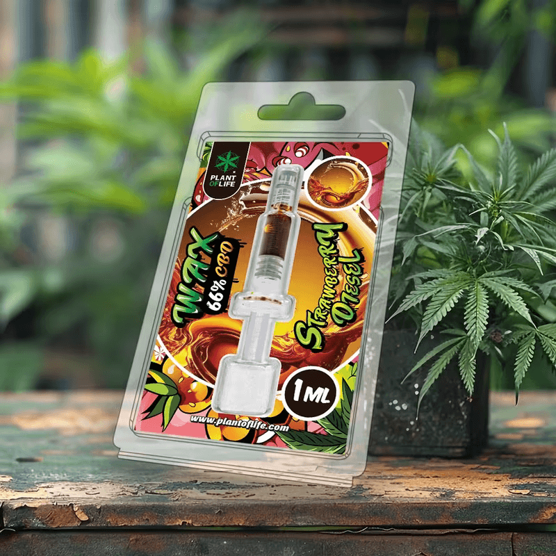 Plant of Life CBD Wax 66%, Strawberry Diesel Flavor, premium CBD Produkte in an appealing packaging.